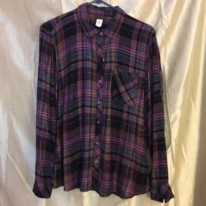 Metallic Plaid Flannel Shirt